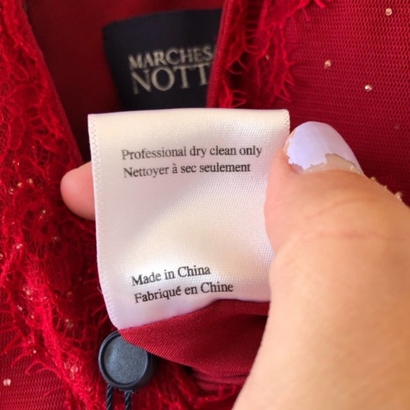 MARCHESA Evening Gown notte wine floral appliqué trumpet gown dress 16 - Picture 12 of 16